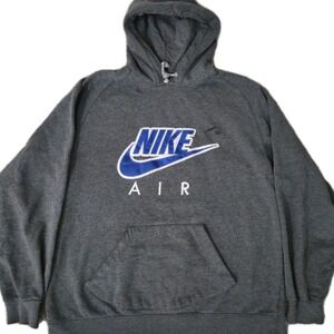 Vintage Nike Air Hoodie Gray Embroidered Logo Size XL Y2K Skater Blue